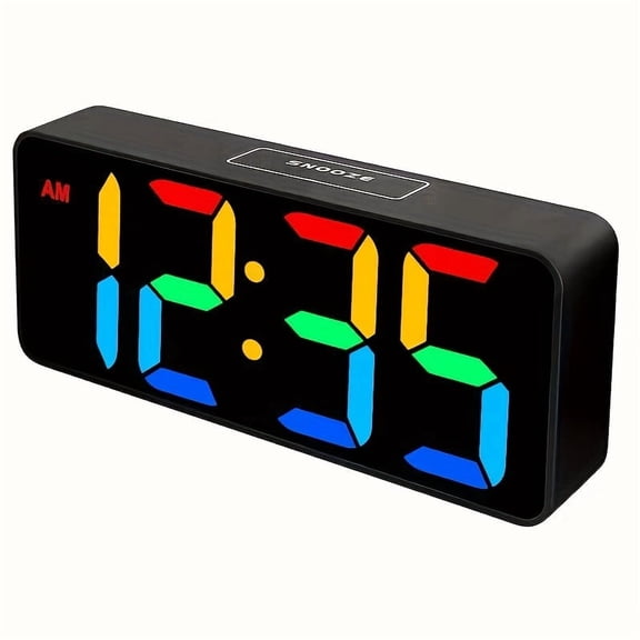 Craf Small LED Digital Alarm Clock with RGB Backlight, 10 Colors, Dimmable, Snooze, Silent Mode, Plug-in Bedside Clock with Volume Control, Compact for Nightstand, Desk, Shelf