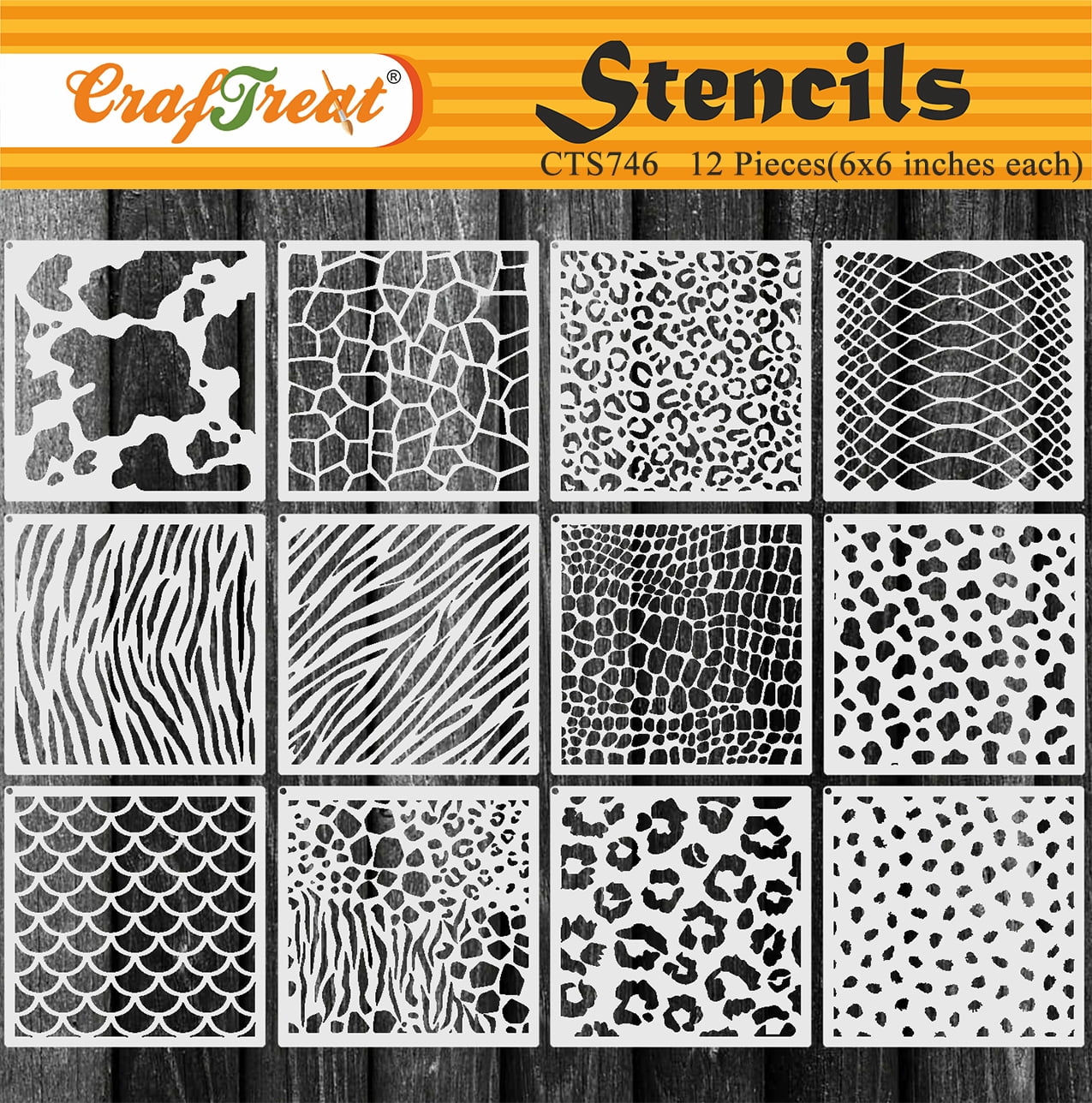 CrafTreat 12 Pieces Animal Patterned Stencils (6x6), Spray Paint
