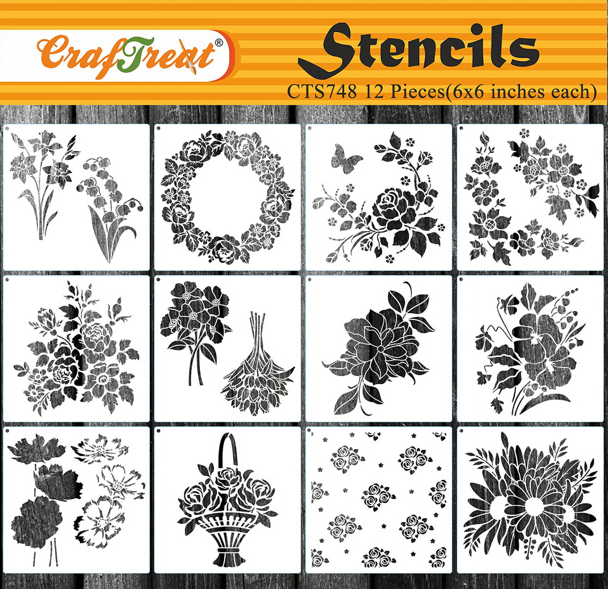 CrafTreat 12 Pieces Flower Stencils for Painting (6x6), DIY Stencils ...