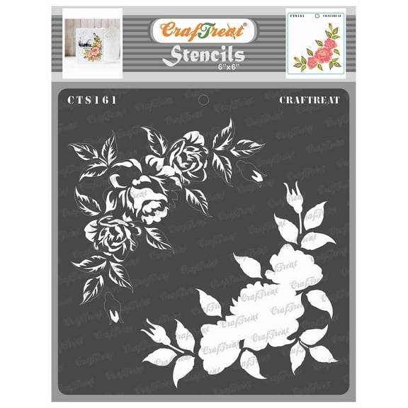 CrafTreat 2 Step Rose Corner Stencil for Painting and Crafting - 6"x6"
