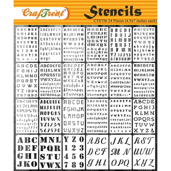 CrafTreat 24 pieces letter and number stencils bullet journaling (4.5x7) , reusable cake letter stencils , spray paint stencil letters , alphabet stencils font stencils for painting on wood
