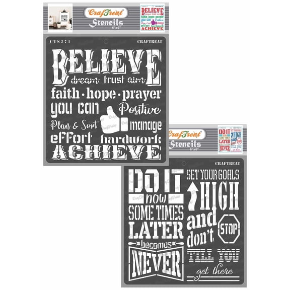 CrafTreat Believe and Goals Stencil for Painting and Crafting - 2 Pcs - 6"x6" each