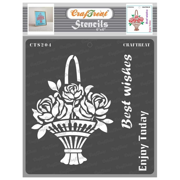 CrafTreat Best Wishes Flowers Stencil for Painting and Crafting - 6"x6"