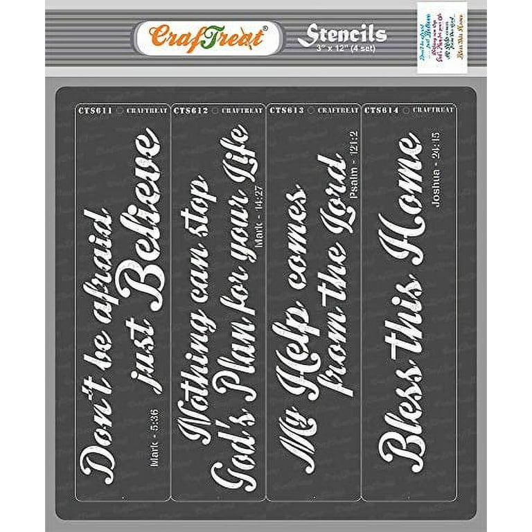 CrafTreat Bible Quote Stencils for Painting on Wood, Canvas, Paper, Fabric,  Floor, Wall and Tile - Bible Verses Set - 4 Pcs - 3x12 Inches - Reusable  DIY Art and Craft Stencils