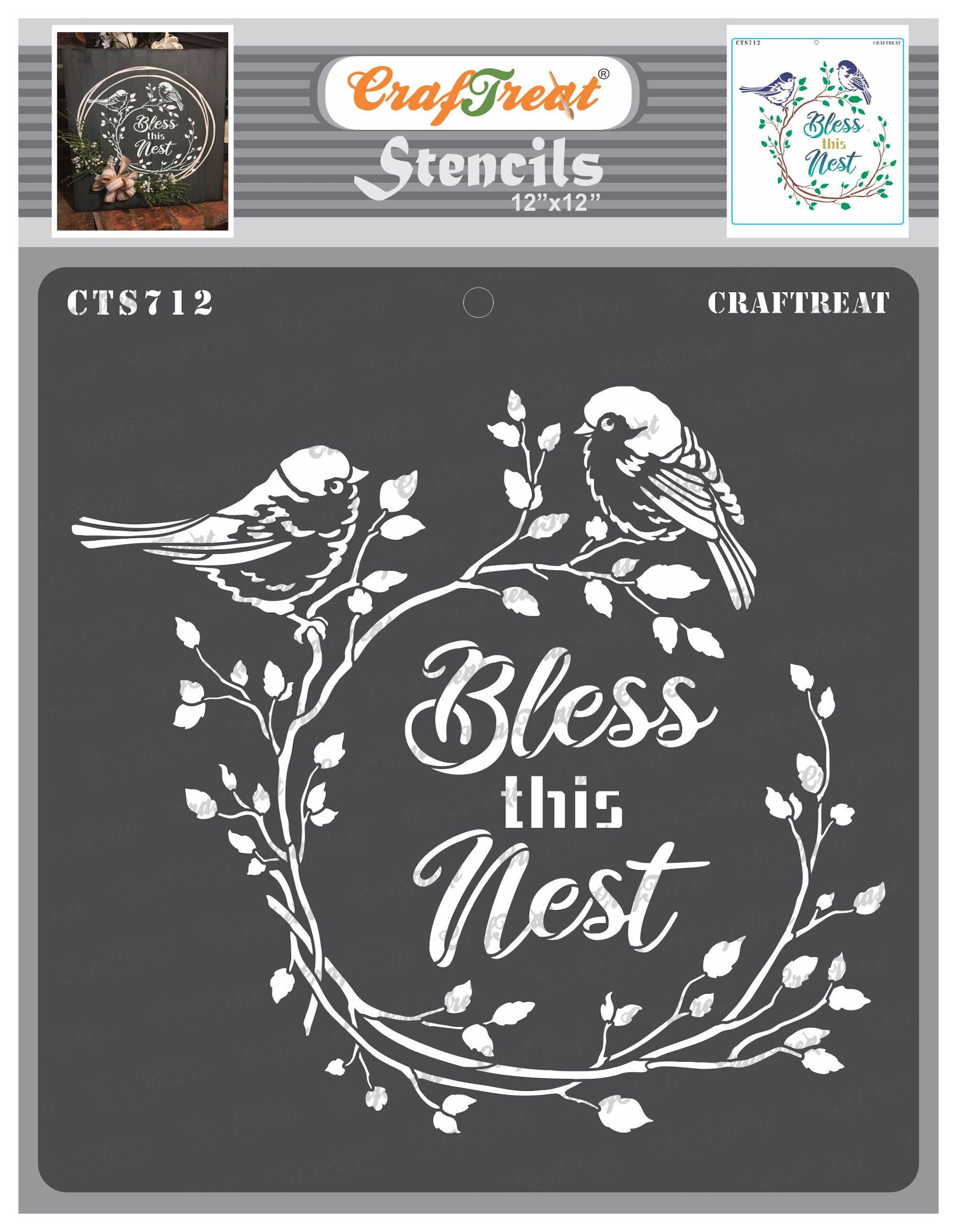 CrafTreat Bless this Nest Stencil for Painting and Crafting - 12x12 