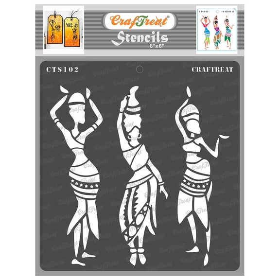 CrafTreat Boho Tribal Dancers Stencil for Painting and Crafting - 6"x6"