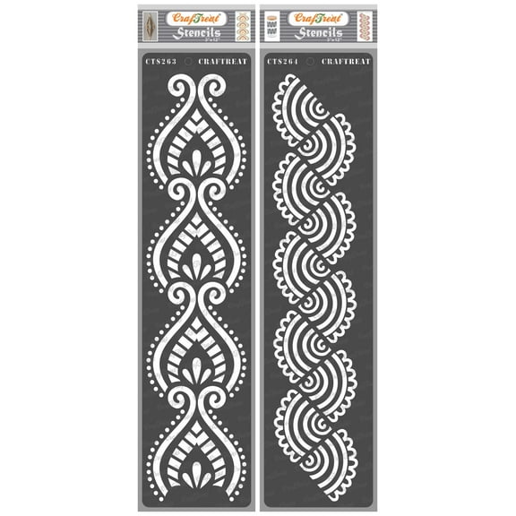 CrafTreat Border7 and Border8 Stencil for Painting and Crafting - 2 Pcs - 3"x12" each