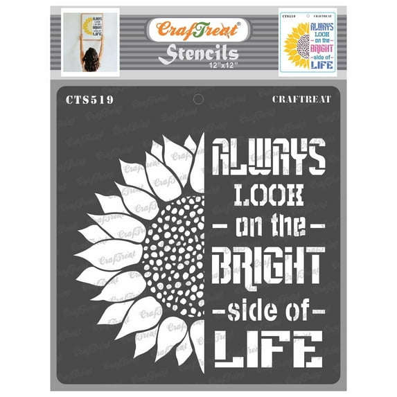 CrafTreat Bright side of Life Stencil for Painting and Crafting - 12"x12"