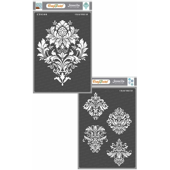 CrafTreat Brocade and Damask Design Reusable Stencil for Painting - 2 Pcs - 8.3"x11.7" (A4) each