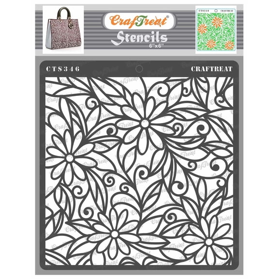 CrafTreat Daisy with Leaf Background Stencil for Painting - 6"x6"