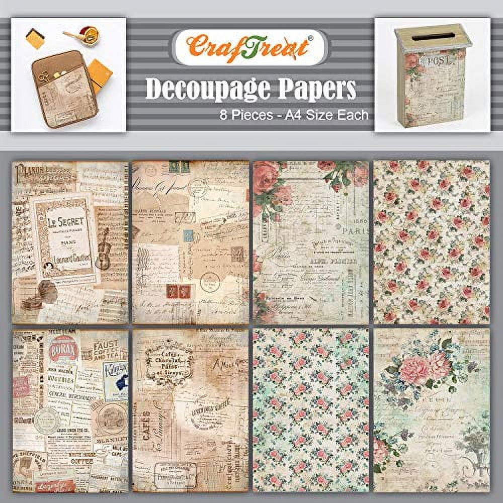CrafTreat Lavender Decoupage Paper for Crafts - Dreamy Florals - Size: A4  (8.3 x 11.7 Inch) 8 Pcs - Floral Decoupage Paper for Furniture, Wood and