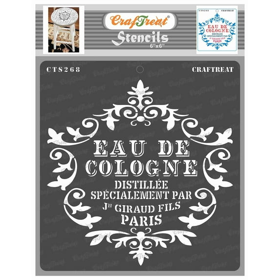 CrafTreat Eau De Cologne Stencil for Painting and Crafting - 6"x6"