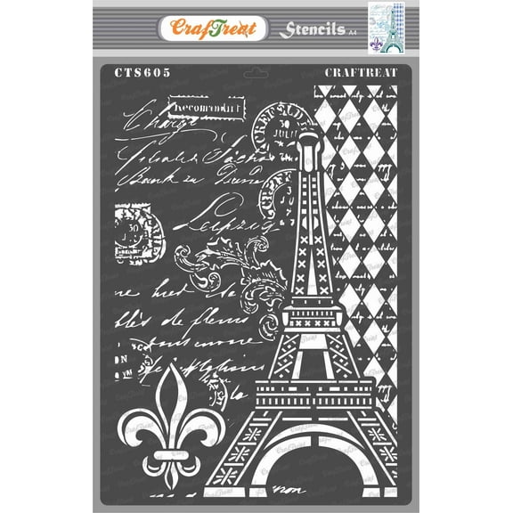 CrafTreat Eiffel Tower Script A4 Stencil for Painting and Crafting - 8.3"x11.7" (A4)