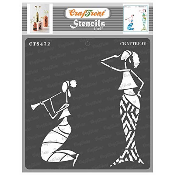 CrafTreat Enjoying Music Tribal Woman Stencil for Painting - 6"x6"