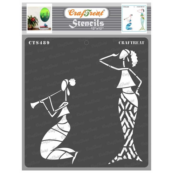 CrafTreat Enjoying Music Tribal Woman Wall Stencil for Painting - 12"x12"