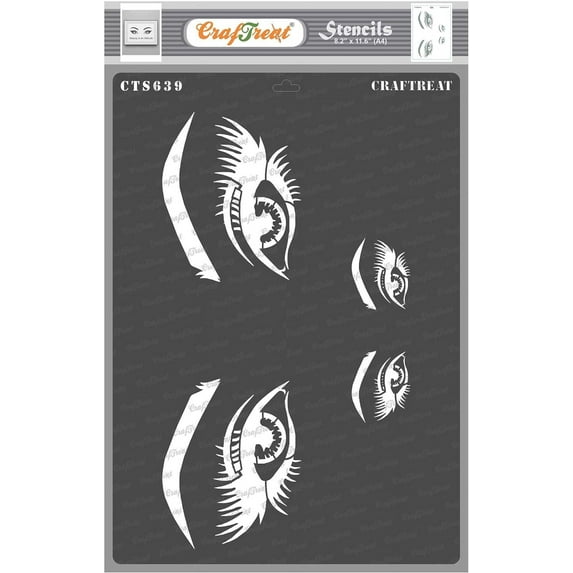 CrafTreat Eye Stencils for painting on Wood - Beautiful Eyes Stencils - Size: A4 - DIY Home Decor Eye Stencils for Drawing - Decorating Eyes Wall Stencils for Painting Large Pattern - Eyebrow Stencil