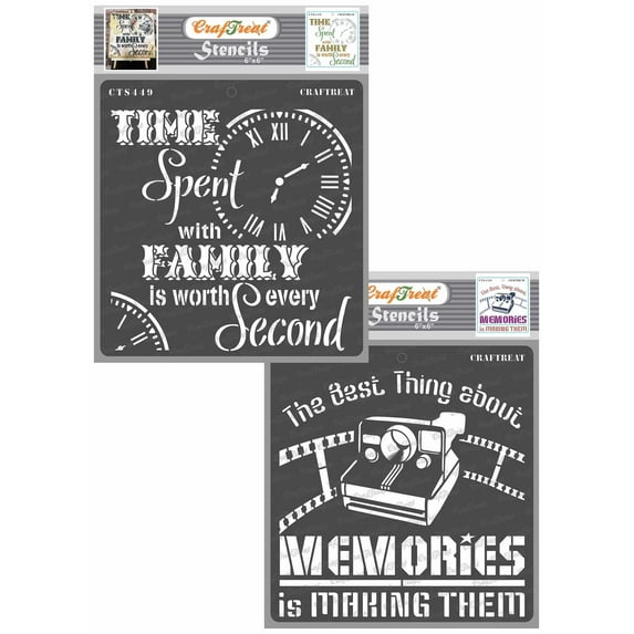 CrafTreat Family Time and Making Memories Stencil for Painting and Crafting - 2 Pcs - 6"x6" each