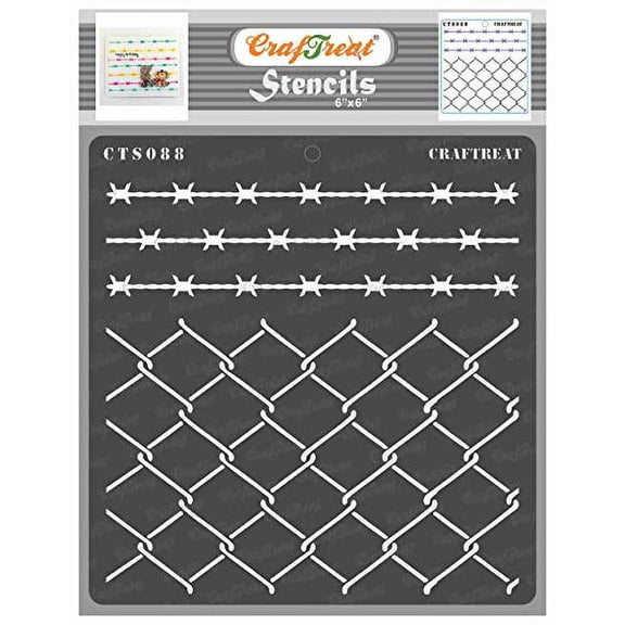CrafTreat Fence Stencils for Painting on Wood, Canvas, Paper, Fabric, Floor, Wall and Tile - Wire Fence - 6x6 Inches - Reusable DIY Art and Craft Stencils - Barbed Wire Stencil