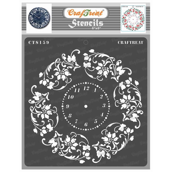 CrafTreat Floral Clock Stencil for Painting and Crafting - 6"x6"