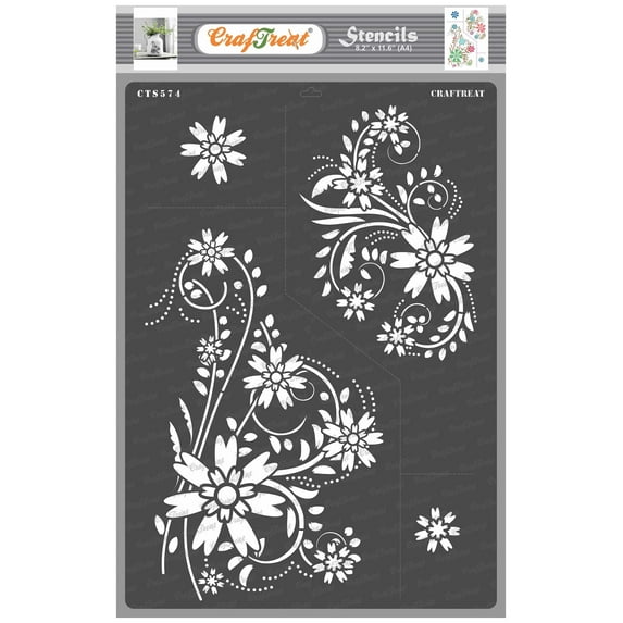 CrafTreat Floral Flourish Stencil for Painting - 8.3"x11.7" (A4)