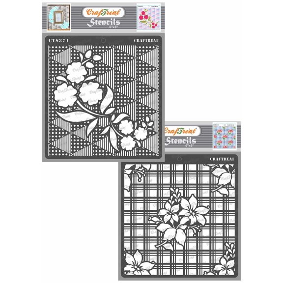 CrafTreat Flower Fusion Triangles and Flower Fusion Plaid Stencil - 2 Pcs - 6"x6" Each