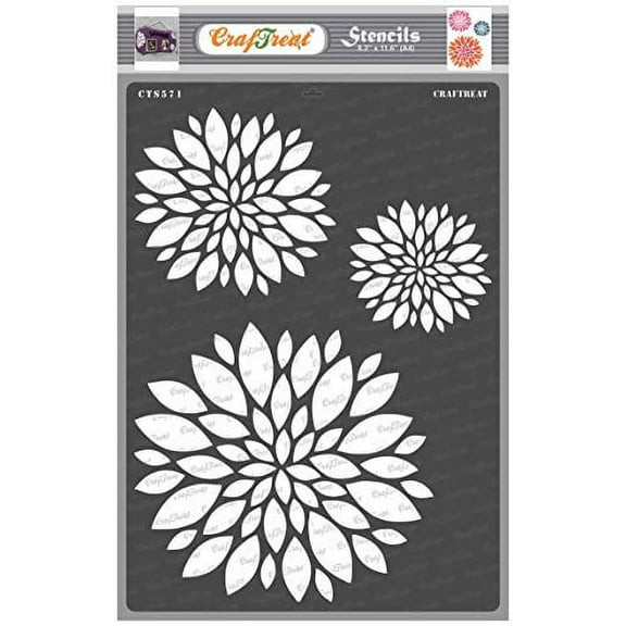 CrafTreat Flower Stencils for Painting on Wood, Canvas, Paper, Fabric and Wall - Mum Flower - Size: A4 (8.3 x 11.7 Inch) - Reusable DIY Art and Craft Stencils for Home Decor - Background Stencils Mum Flower A4
