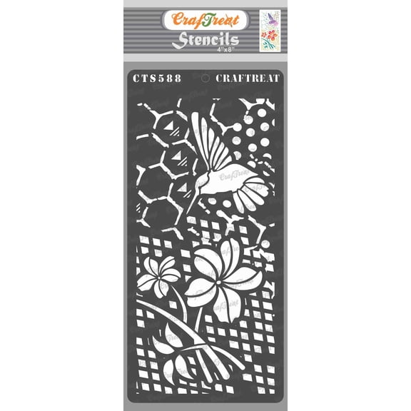 CrafTreat Flower and Hummingbird Stencil for Painting and Crafting - 4"x8"
