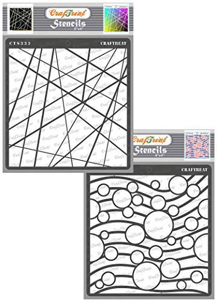 CrafTreat Geometric Stencils for Painting on Wood, Wall, Tile , Canvas,  Paper, Fabric and Floor - Asymmetrical Lines and Circles on Waves - 2 Pcs -  6x6 Inches Each - Reusable DIY Craft Stencils 