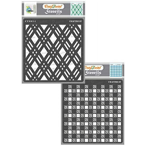 CrafTreat Geometric Stencils for Painting on Wood, Wall, Tile , Canvas, Paper, Fabric and Floor - Double Diamond and Shepherds Check - 2 Pcs - 6x6 Inches Each - Reusable DIY Art and Craft St