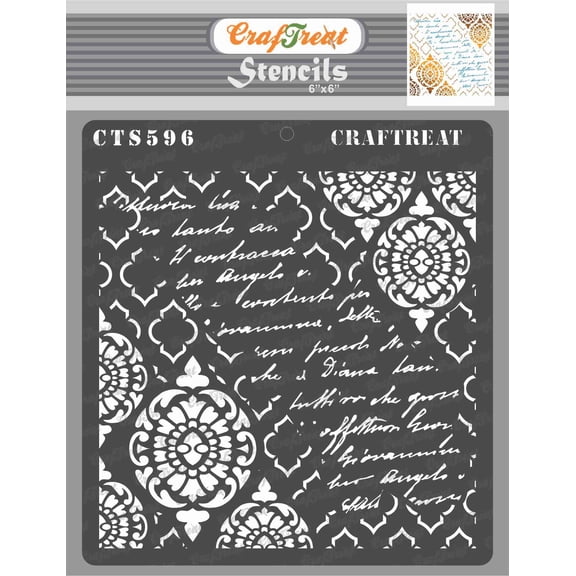 CrafTreat Grunge Damask Stencil for Painting and Crafting - 6"x6"
