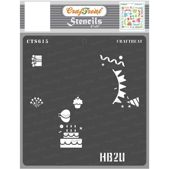 CrafTreat Happy Birthday Turn Around Stencil for Painting and Crafting - 6"x6"