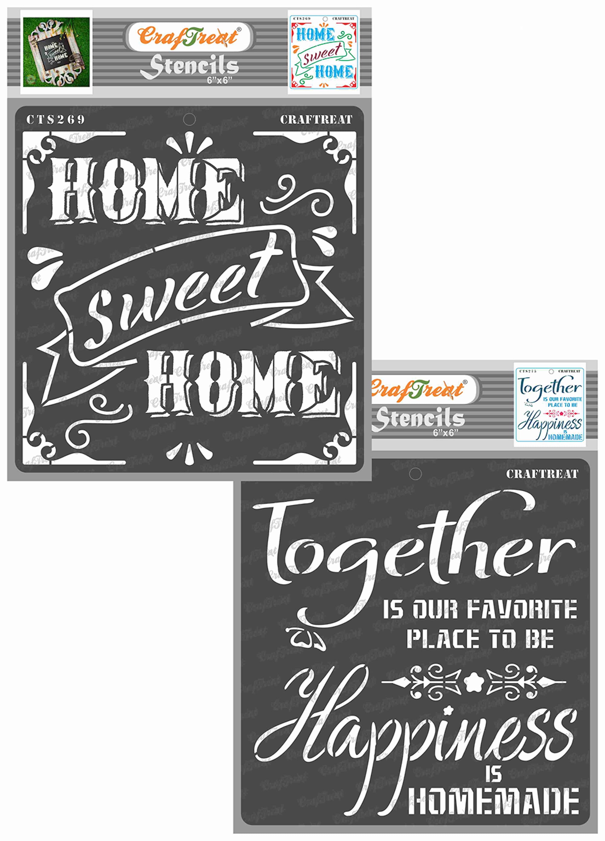 CrafTreat Home Sweet Home and Happy Together Stencil for Painting and  Crafting - 2 Pcs - 6\, image size:2000x2778