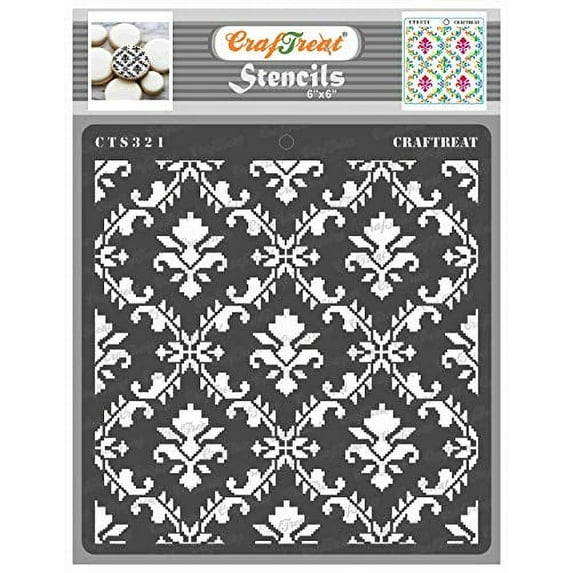 CrafTreat Ikat Damask Background Stencil for Painting and Crafting - 6"x6"