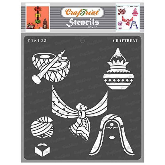 CrafTreat Indian Wedding Stencil for Painting and Crafting - 6"x6"