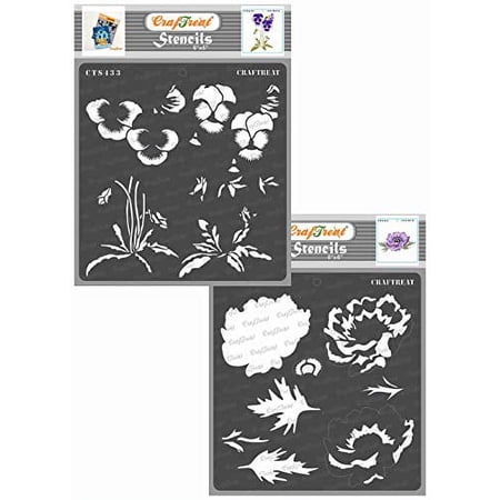 CrafTreat Layered Pansy And Anemone Stencil for Painting - 2 Pcs - 6"x6" Each