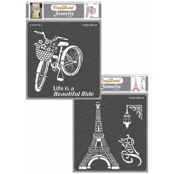 CrafTreat Life is a Beautiful Ride and Paris Stencil for Painting and Crafting - 2 Pcs - 6"x6" each