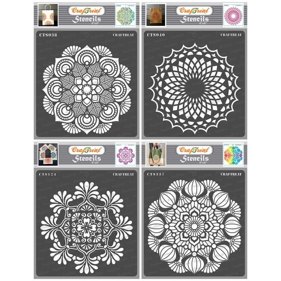 CrafTreat Mandala, Lotus Mandala, Mandala2 and Mandala3 Stencil for Painting - 4 Pcs - 6"x6" each