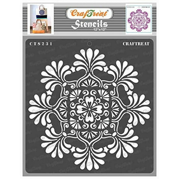 CrafTreat Mandala Wall Stencils for Painting Large Pattern - Mandala 2-12x12 Inches - Reusable DIY Art and Craft Stencils - Indian Mandala Stencil 12x12 - Mandala Wall Stencil Large