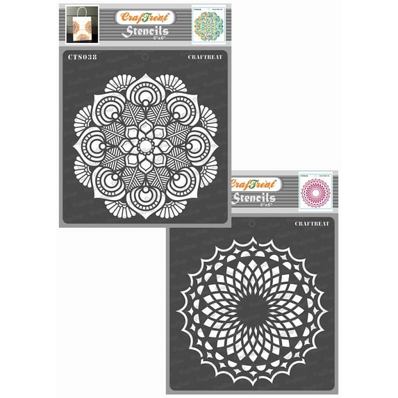 CrafTreat Mandala and Lotus Mandala Stencil for Painting and Crafting - 2 Pcs - 6"x6" each