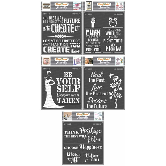 CrafTreat Motivational Quotes Bundle Stencil for Painting and Crafting - 5 Pcs - 6"x6" each