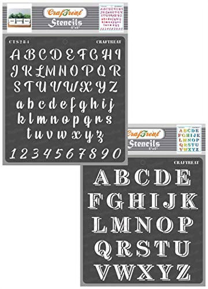 CrafTreat Reusable Letter & Number Stencils - 6x6 Inch DIY Craft Stencils For Painting