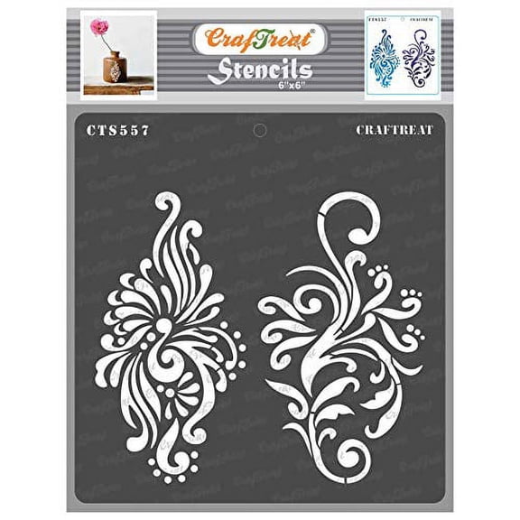CrafTreat Peacock Flourish Stencil for Painting and Crafting - 6"x6"