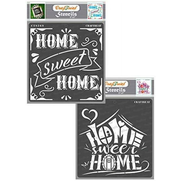 CrafTreat Quotes&nbsp;Home Sweet Home Stencils for Painting on Wood, Canvas, Paper, Fabric, Floor, Wall and Tile - Home Sweet Home I and II - 6x6 Inches - Reusable DIY Art and Craft Stencils Home