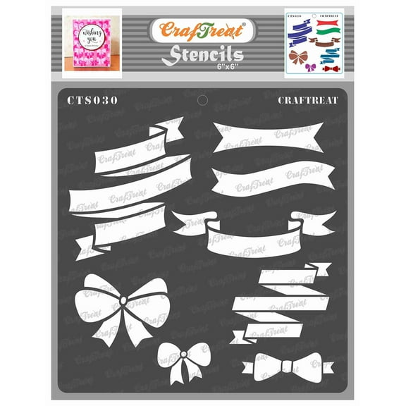 CrafTreat Ribbon Banners Stencil for Painting and Crafting - 6"x6"
