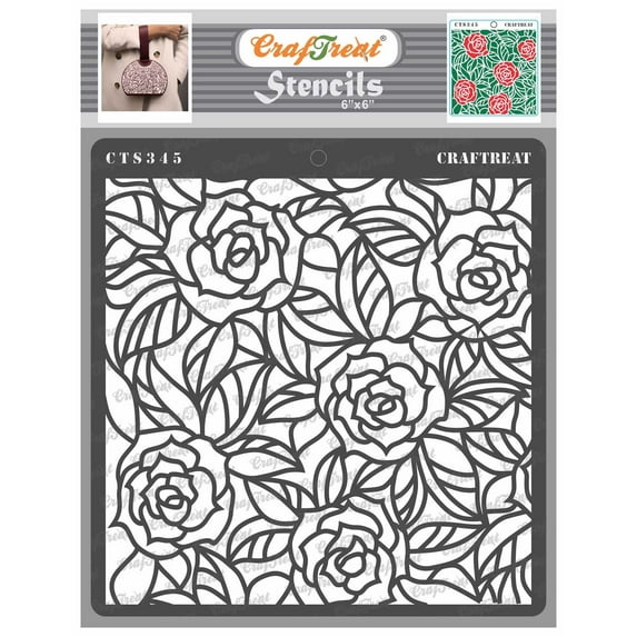 CrafTreat Rose with Leaf Background Stencil for Painting - 6"x6"