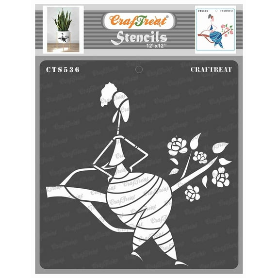 CrafTreat Sitting on a Branch Tribal Woman Stencil for Painting - 12"x12"