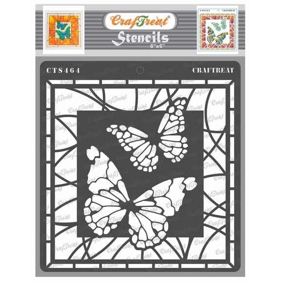 CrafTreat Stained Glass Butterflies Stencil for Painting and Crafting - 6"x6"