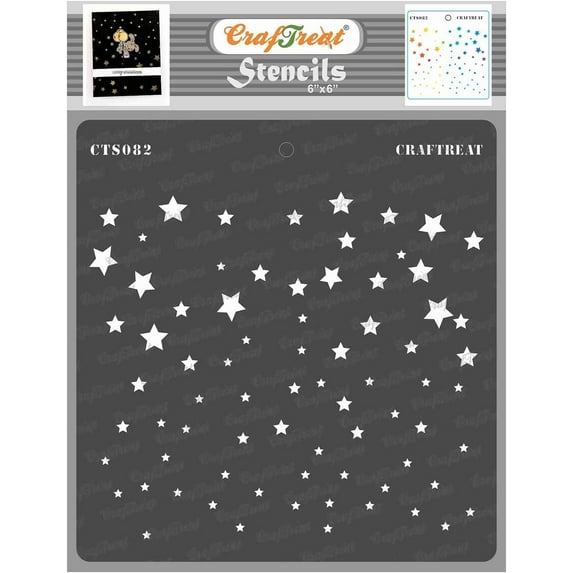CrafTreat Star Stencils for Painting on Wood, Canvas, Paper, Fabric, Floor, Wall and Tile - Starry Sky - 6x6 Inches - Reusable DIY Art and Craft Stencils - Star Stencil Template Starry Sky 6"X6"
