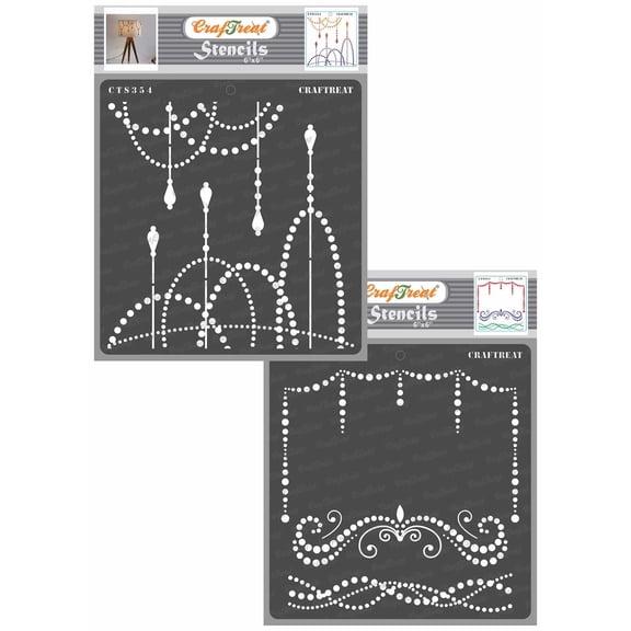 CrafTreat String of Lights and Beaded Strings Stencil for Painting and Crafting - 2 Pcs - 6"x6" each