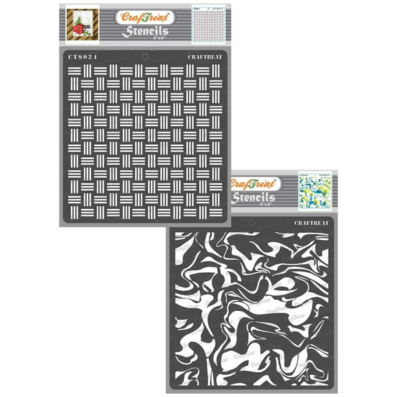 CrafTreat Wall Decor Stencils and Templates | Basket Weave and Marble Stencils for Painting | 2Pcs | 6"x6"